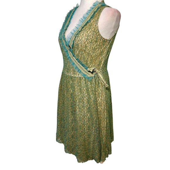 Coquette Victorian Sheer Whimsigoth Bow Ruffle Feminine Dress Cottage Medium - Picture 3 of 14